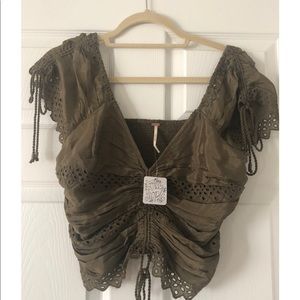 Free people cropped shirt olive green